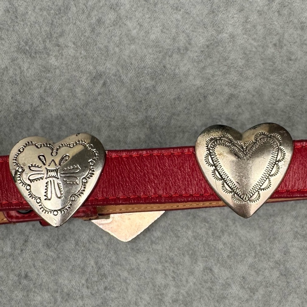 Vintage Justin Red Leather Hearts Western Belt Top Sz 26 Grain Cowhide 1991 USA - Picture 8 of 16